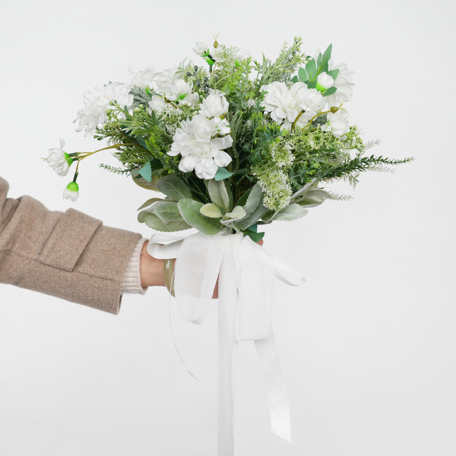 White and Green dried flower bridal bouquet 4 picture